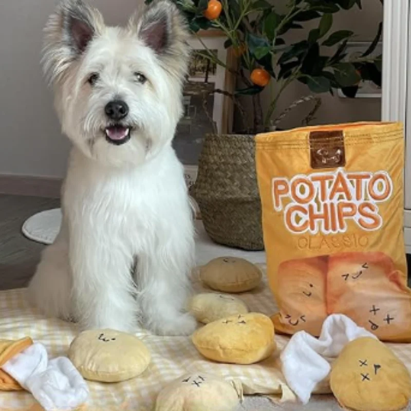 Plush Dog Toys Potato Chip Set Interactive Play Chewing