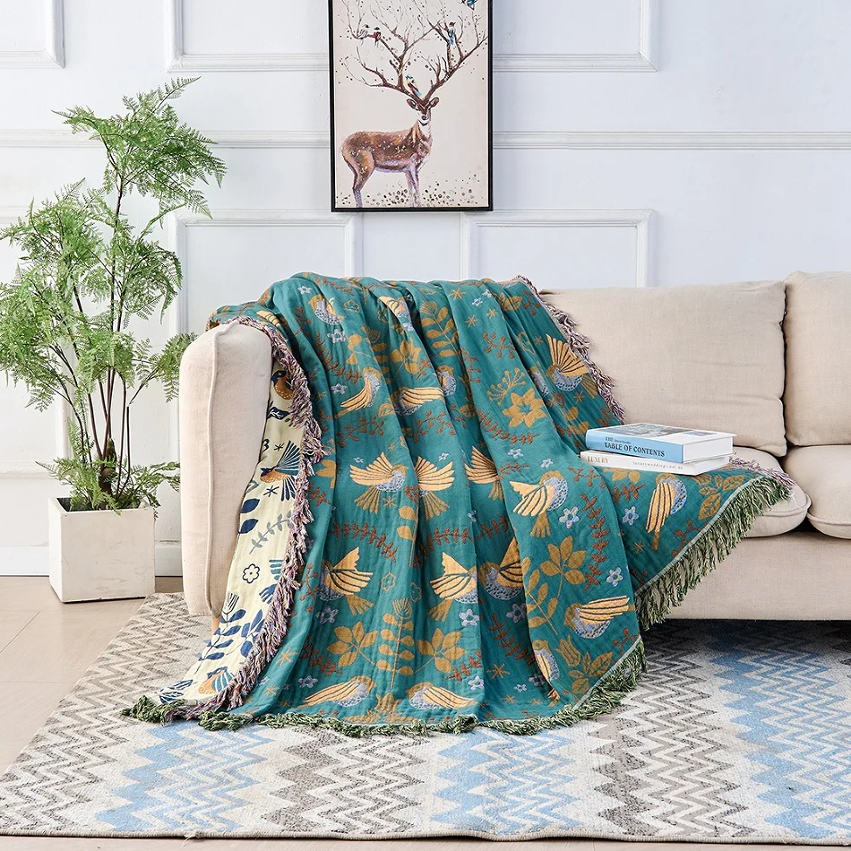 Reversible Cotton Bird Blanket Cozy Scandinavian Decor - Image 8